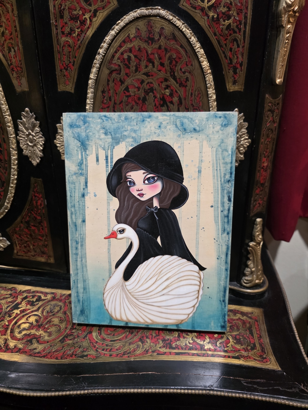 Lea Barozzi “Swan Song” Original Oil Painting on Wood 12×9